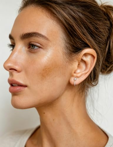 Handi Queen Sterling Silver Open Hoop Earrings, 7mm Small Beaded Cartilage Hoops for Women, Minimalist Tiny Style — view 5