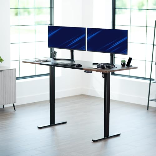 Image of VIVO Electric 71 x 30 in Rustic Standing Desk, Memory Height Adjustment, 1B Series, Holds 220 lbs, Black and Vintage Brown Top, Black Frame, DESK-KIT-1B7BN