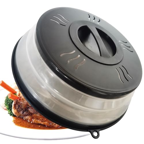 Microwave Splatter Cover Vented for Food, Microwave Plate Cover Splatter Guard & Colander, Fruit Vegetables Drainer with Hook Hole, Dishwasher-Safe,BPA-Free Silicone & Plastic (Black)