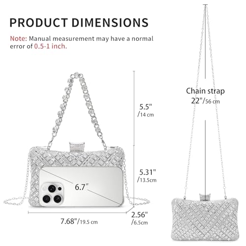 Image of RNIEGA Rhinestone Clutch Purse for Women Sparkly Evening Handbag Bridal Purse Crossbody Shoulder Bag with Detachable Chain