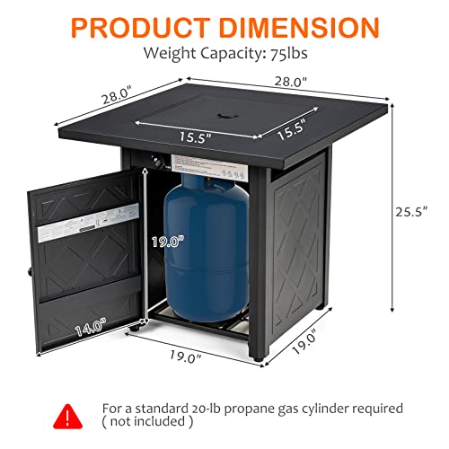 Giantex 28’’ Propane Fire Pit Table, 50,000 Btu Auto-Ignition Gas Fire Pit, Square Steel Fire Table With Lid, Multifunctional Gas Fire Pit Table For Patio Garden Poolside, Csa Certification #TOP5