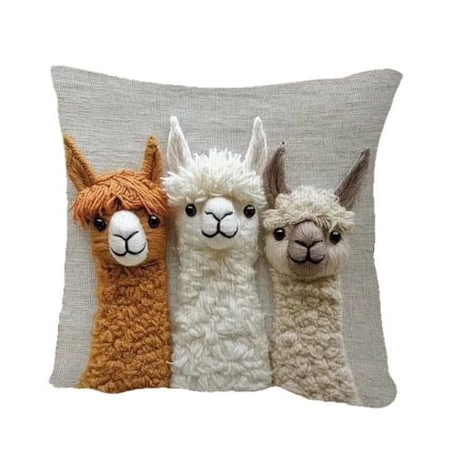 Ueiwffzo 2er Set Kissenbezüge Niedliche Weiche Tiere Alpaka/Kuh 2D Muster Dekorative Wurfkissenbezüg Kissenbezüge für Sofa Wohnzimmer Schlafzimmer 45x45 cm (Alpaka)