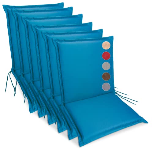 sunnypillow Gartenstuhlauflagen Niedriglehner 100 x 50 (6er Set) - Stuhlauflagen Extra Dicke 9 cm - Auflage für Gartenmöbel UV-Lichtecht, Wasserdicht - Outdoor Stuhlkissen für Gartenliegen - Blau