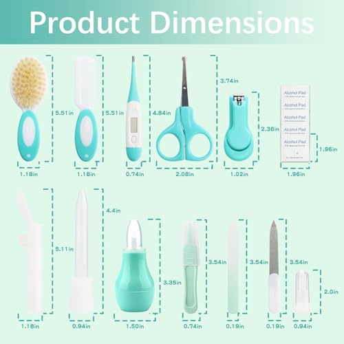 Baby Healthcare and Grooming Kit with Nail Clippers Scissors Portable Baby Health and Essentials Infant Grooming Kit for Newborns (18 in 1, Green) - Thumbnail 3