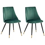 MEUBLE COSY Lot de 2 Chaises de Salle à Manger Rétro Fauteuil Assise Rembourrée en Velours Pieds en Métal Noir Cuisine Salon Chambre Bureau, Vert et Or, 52,5x49,5x83cm
