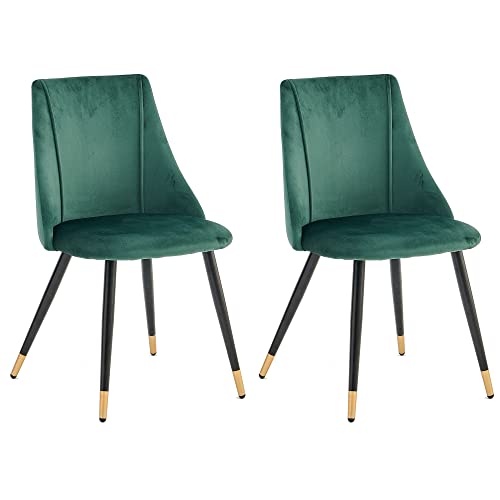 MEUBLE COSY Lot de 2 Chaises de Salle à Manger Rétro Fauteuil Assise Rembourrée en Velours Pieds en Métal Noir Cuisine Salon Chambre Bureau, Vert et Or, 52,5x49,5x83cm
