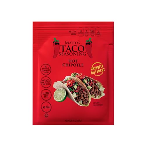 Mateo's Hot Chipotle Taco Seasoning Mix Packets, 1 Ounce (Pack of 12)