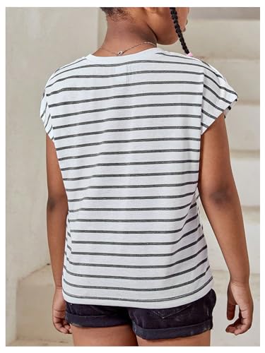 Image of SOLY HUX Girl's Cute Striped T Shirts Short Sleeve Heart Casual Teen Tee Tops Preppy Clothes