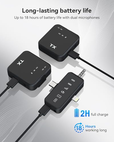 Image of BIGASUO 3 in 1 Microphone for iPhone /Android /Camera, Wireless Microphones, 328ft Transmission, 18H Battery Life, Mini Microphone for Record Interview, Vlogs, Tiktok, Pop Filters (B70)