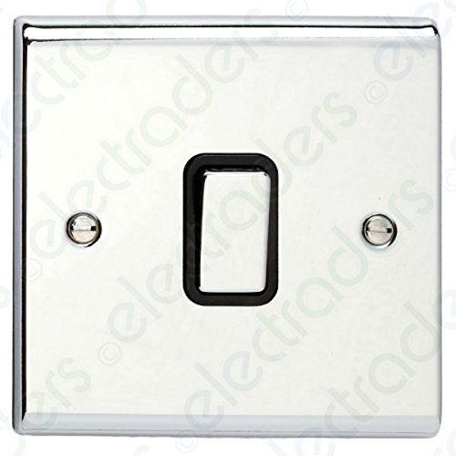 Deta SD1203CHB 1G 2 Way Switch 10A Polished Chrome Black Inserts