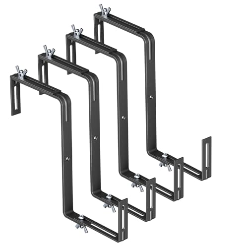NBPUJ Adjustable Planter Box Brackets Enhanced Bottom Support Universal Outdoor Hanging Brackets Flower Box Brackets for Fence Railings Windowsill Patio Garden Balcony. (Black)