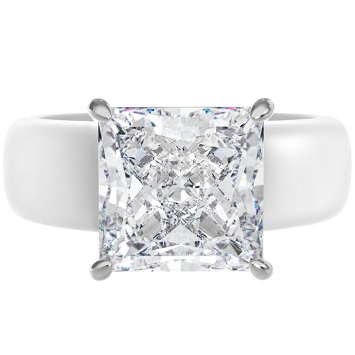 Rinfit Silicone Ring with Stone - Princess Cut Cubic Zirconia Solitaire Engagement Ring for Women - Rubber Wedding Bands - White/Silver - Size 7