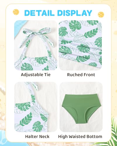 Image of Saeaby Toddler Little Girls Swimsuit Summer Halter Ruched Tankini 2 Piece Bathing Suit for Girl Beach Swimwear 3-8Y