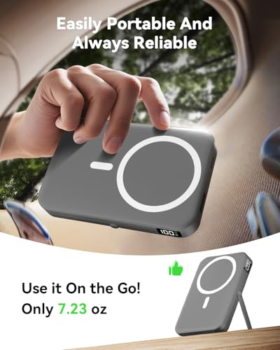 Image of for Magsafe Portable Charger 10000mAh Magnetic Portable Charger with Type-C Cable 20W PD Fast Charging,Foldable Stand,Dual Type-C & USB-A Outputs,LED Display-Space Gray