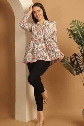 Image of Rajnandini Women's Pure Cotton Floral Printed Short Top (JOPLJPR763-XS White P)
