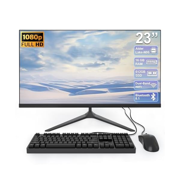 23 inch All-in-One Desktop Computer Alder Lake-N95(up to 3.4GHz) 16GB RAM DDR4 512GB ROM 1920 * 1080 IPS Display Desktop Computer with2.4G/5.0G WiFi & Bluetooth 5.1&HDMI, Wired Keyboard and Mouse