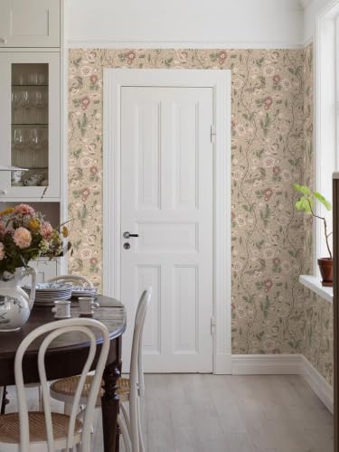 Image of Wallpaper Peel and Stick Vintage Flowers Leaves Birds Pattern Design Botanical Tropical Floral Textured Lotus Wall Decor Removable Waterproof Adeshive Wallpaper (Contact Paper G)