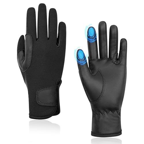 Thapower Kids Leather Horse Riding Gloves Children Youth Equestrian Horseback Gloves for Cycling Running Gardening