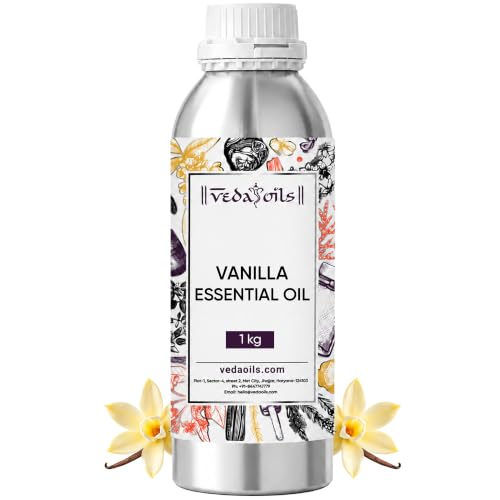 Image of VedaOils Vanilla Essential Oil for Skin and Hair 1Kg - Pure & Natural Vanilla Essential Oil for Diffusers, Home Fragrance, Candle & Soap Making and Aromatherapy 1kg