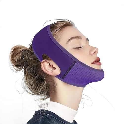 Yuibthr Chin Strap for Sleeping, V Line Lifting Mask, Reusable Face Strap, Jaw Exerciser (Purple)