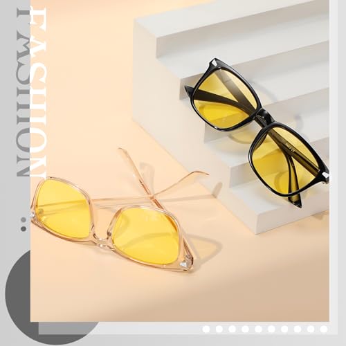 Image of Polarized Sunglasses for Women Men Night Vision Glasses Anti Glare | Yellow Anti Glare UV400 Lens, Lightweight Square Frame, for Day Night Use, Driving, Fishing, Cycling, Traveling
