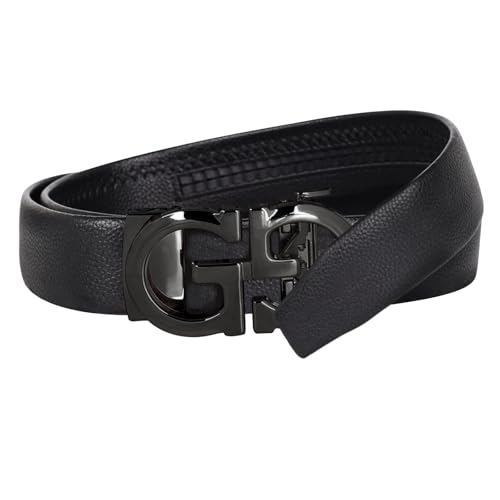 Image of Aurolran Men&Womens Leather Dress Belt Business Automatic Buckle Belt Color-Black Silver Gold