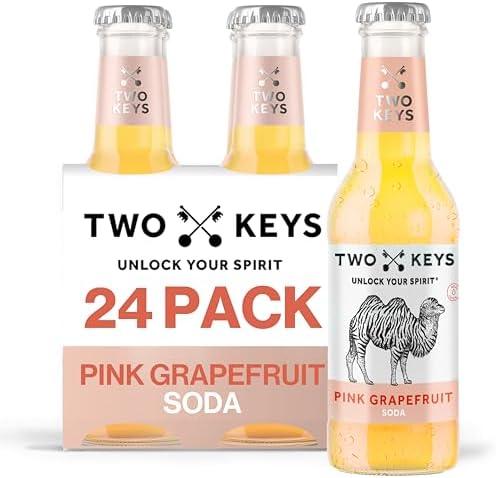 TWO KEYS Pink Grapefruit Soda 24 X 200ml - Premium Tonic Mixer | Low Calorie Perfect Paloma Mixer for Tequila, Mezcal, Gin, Vodka, Rum Cocktails | No Artificial Colours or Flavours