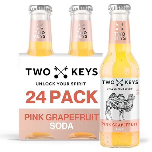 TWO KEYS Pink Grapefruit Soda 24 X 200ml - Premium Tonic Mixer | Low Calorie Perfect Paloma Mixer for Tequila, Mezcal, Gin, Vodka, Rum Cocktails | No Artificial Colours or Flavours
