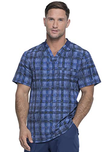 Dickies Dynamix Men Scrubs Top V-Neck Plus Size DK611, 5XL, Positively Plaid Navy