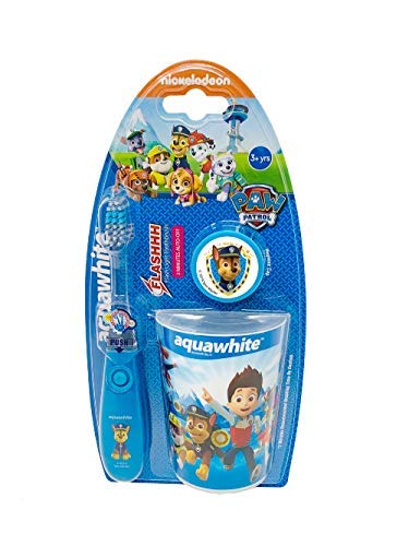 aquawhite Paw Patrol Flash Light Kids Toothbrush with Hygiene Cap & Rinsing Cup - Set of 3, (3+years)(Blue))