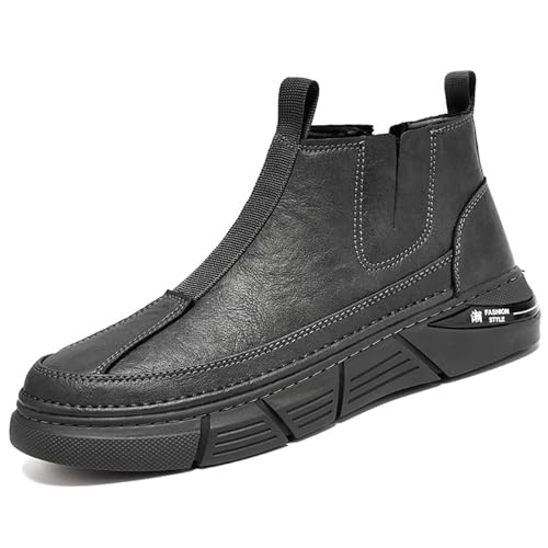 Image of Men's Italian High-top Chelsea Leather Boots Casual Handmade Slip-on Shock-Absorbing Business Dress Booties Outdoor Softsole Non-Slip Chukka Ankle Boots