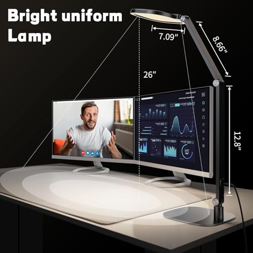 Image of LitONES LED Desk Lamp for Home Office, Professional Eye-Caring Diffused Desk Light, 3 Color 10 Brightness Computer Light, Dimmable Office Lamp with Memory & Timer Func, Metal Swing Arm Table Lamp
