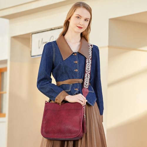 Image of HKCLUF Vegan Leather Crossbody Bags Purse for Women Trendy Tassel Hobo Handbag Women With 2PCS Adjustable Guitar Strap | Vegan Leather