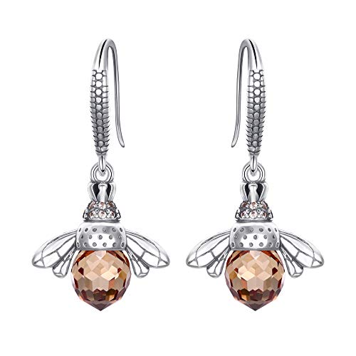 EleQueen 925 Sterling Silver Vintage Inspired Brown Crystals Queen Bee Earrings for Women Girls