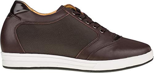 TOTO Men's Invisible Height Increasing Elevator Shoes - Dark Brown Leather/Mesh Lace-up Casual Fashion Sneakers - 3.2 Inches Taller - A53271 - Size 7.5 D(M) US2