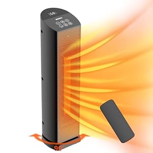 Space Heater for Indoor Use with Remote – 90° Oscillating Tower Electric Heater, 24 Inchs, 12H Timer, 1500W Quiet PTC Ceramic Heating with Thermostat, Fast Safety Heat for Office, Home, Bedroom