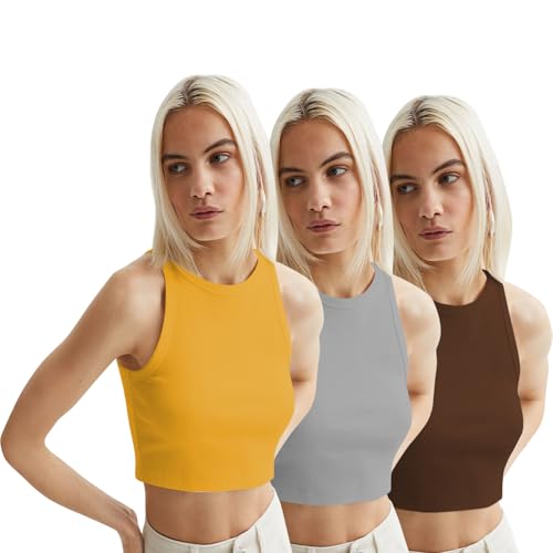 Image of KERI PERRY Tops for Women Crop Top for Women's Tank Activewear Tee Sports Western Casual Cotton Camisole Pack of 3 Combo