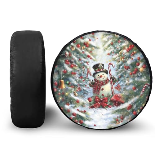 Image of Spare Tire Cover PU Leather, Waterproof Dust-Proof Wheel Cover with Christmas Snowman, RV Trailer Spare Tire Cover for SUV Truck Travel Camper, Accessories 17 inch Fit Tire Diameter 31.6 inch-32.5 inch