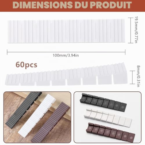 XTUDOU® Lot de 60 cales en plastique pour meubles - Points de rupture intégrés - Pour le bricolage et les plans de travail – vue 2