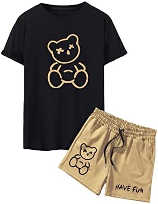 GORGLITTER Men's Summer Beach Outfits Graphic Tee and Drippy Shorts Sets