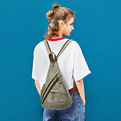 Pu Leather Sling Bag - Small Crossbody Backpack Shoulder Casual Daypack Rucksack For Men Women Outdoor Cycling Hiking Travel (6881-Pu-Olive Green) #TOP5