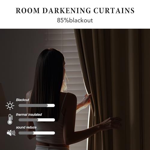 Image of RYB HOME Blackout Extra Wide Room Divider Curtains with Flexible Silent Track Wall /Ceiling Mount, Floor to Ceiling Curtain with Hooks for Living Room /Bedroom, Biscotti Beige, W180 x L108, 1 Panel