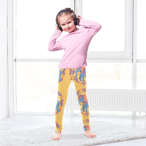 Elephant Mandala Floral Yellow Girls Casual Leggings for Kids Printed Long Pant Bottoms Stretch and Soft4
