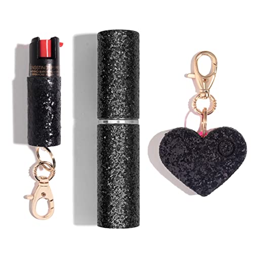 BLINGSTING Pepper Spray, Lipstick Stun Gun, & Alarm 3-in-1 Safety Kit - Professional Grade, Maximum Strength, High Voltage, Rechargeable Self-Defense for Women, Black Glitter