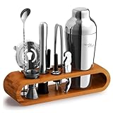 Mixology Bartender Kit: 10-Piece Bar Tool Set with Bamboo Stand | Perfect Home Bartending Kit and Martini Cocktail Shaker Set For a Perfect Drink Mixing Experience | Fun Housewarming Gift (Silver)