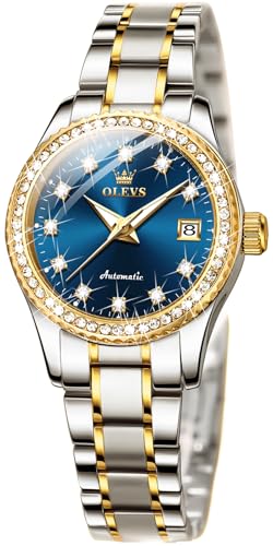 Image of OLEVS Womens Automatic Watch Gold Luxury Diamond Self Winding Ladies Wrist Watches Waterproof Luminous Date