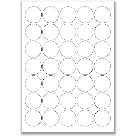 Blank 37mm Circle Labels - 35 Per Sheet, 10 Sheets - Matt White Self-Adhesive Stickers, Printable with Laser or Inkjet Printer Cover