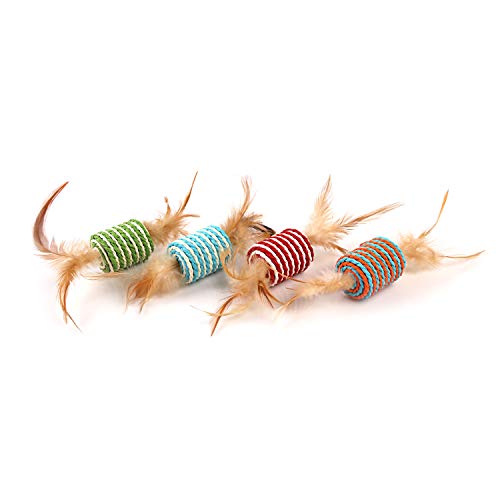Image of PETS EMPIRE Interactive Plush Cat Toy - Cylinder Shape with Feather | Soft & Fun Toy for Kittens & Cats | Indoor Play 2Pcs Color May Vary