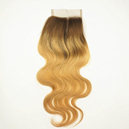 Alizée 12inch 4"x4" Top Lace Closure #4/27 Chocolate Brown Fading to Honey Blonde Free Part Brazilian Remy Human Hair Extension Body Wave Swiss Lace