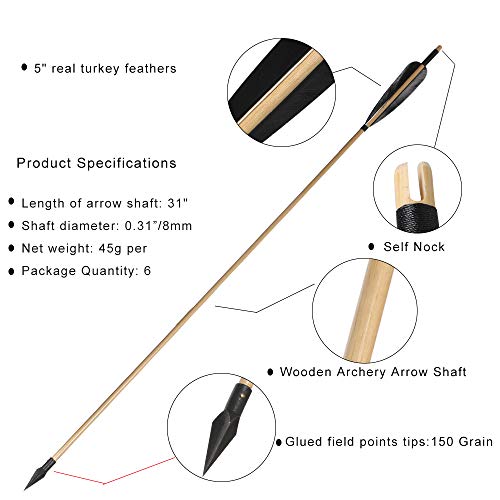 image for Huntingdoor Wooden Arrows 31inch Archery Shaft 5
